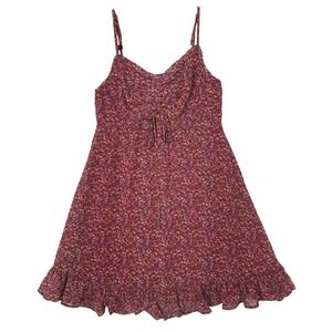 Papaya Maroon Spaghetti Strap Micro Mini Sundress Yellow Ditsy Floral S